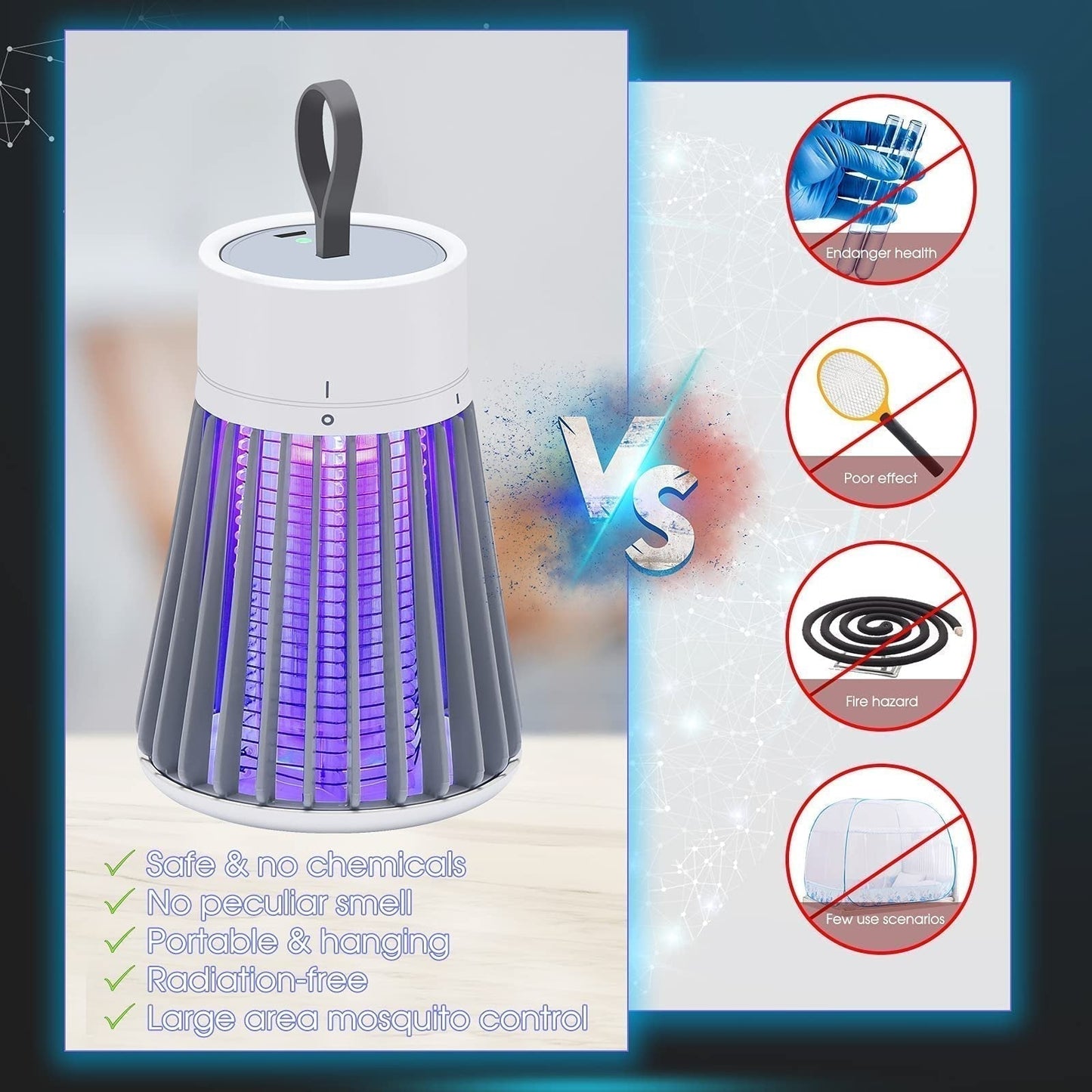 🦟🔌💡 Hordozható USB‑s/újratölthető lámpa szúnyogok és legyek ellen 🚫🪰