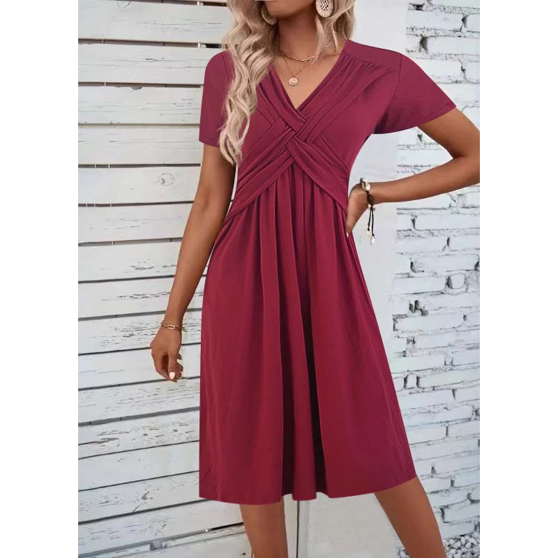 👗 Női V-kivágású, keresztbe kötött, redős ruha 🌸
