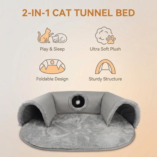 🐱🛏️🕳️ 2 az 1‑ben plüss macskaágy alagúttal 🐾