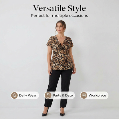 🐆 Karcsúsító és elegáns leopárdmintás V-nyakú rövid ujjú felső ✨👚